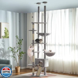 Meowrista Arbre à Chat du Sol au Plafond Grande Tour à Chat avec Hauteur Réglable (81 - Photo 1/5