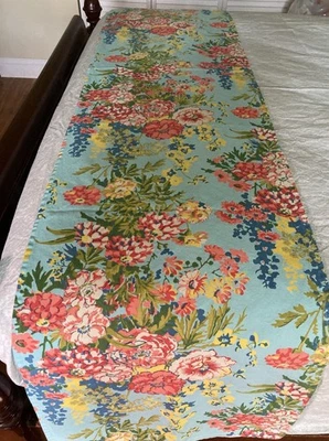 April Cornell 100% Cotton Table Runner Aqua Blue Pink Spring Summer 17x85” - Image 1 of 4