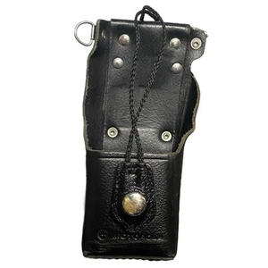 Motorola Portable Radio Belt Holder Leather Black Vintage Pack 2 Way Snap Close - Picture 1 of 6