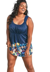 Swim 365 Women's Plus Size Smocked Swim Dress Set - Picture 1 of 9