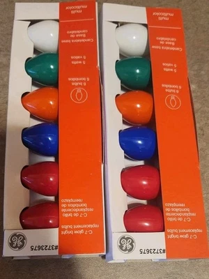 2-GE C-7 Glow Bright Replacement Bulbs 12 Bulbs MultiColor 5 Watts C7 Christmas  - Image 1 of 2