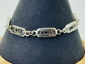 LOVE HOPE FAITH Bracelet MARKED 925 STERLING SILVER Chain Jewelry 8g - Picture 1 of 10