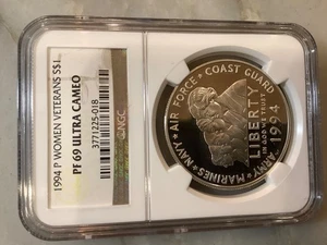 1994 P NGC PF 69 PF69 Ultra Silver 1oz Coin Women Veterans Commemorative PROOF - Picture 1 of 2