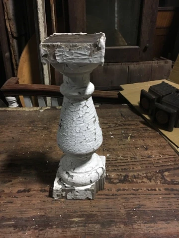 HUGE turned Victorian baluster chippy paint 16.5" high x 4.5/5.5" sq chiped edge Cover