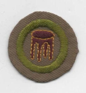 Woodwork Merit Badge, Type B Tan Wide Crimped (1934-35), Lt-Used - Picture 1 of 2
