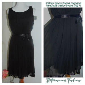 Vintage 50's Black Layered Sheer Cocktail Party Sleeveless Dress XS/S - Picture 1 of 10