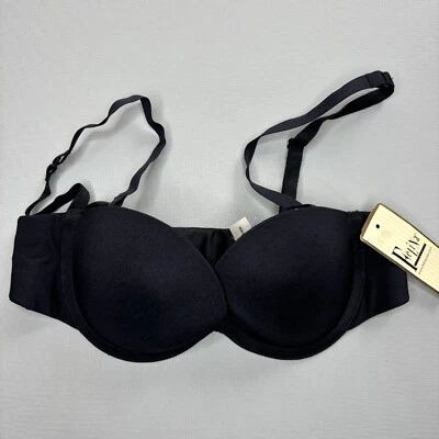 NEW Felina Push Up Strapless Bra 32A Black Satin Multiway Strap Underwire Plunge - Image 1 of 4