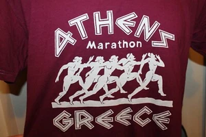 Vtg Burgundy Athens Greece Marathon T Shirt Cotton Running Adult Size S NOS! - Picture 1 of 6
