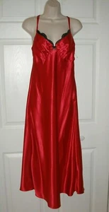 Private Luxuries Women's Medium Red Long Nightgown Black Lace Neckline Trim New - Picture 1 of 12
