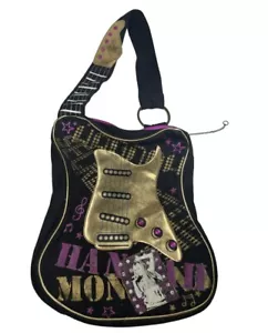 Disney Hannah Montana Miley Cyrus Guitar Purse Black & Gold Pink Bag - Picture 1 of 10
