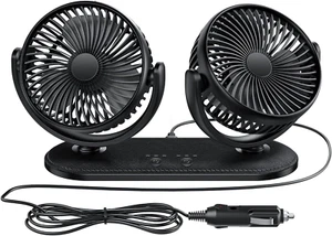 Dual Head Car Fan 12V/24V – 3-Speed Portable Vehicle Cooling Fan for Truck, RV, - Picture 1 of 6