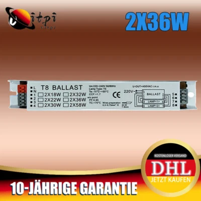 AC 220-240V 2X36W Wide Voltage T8 Elektronische Ballast Leuchtstofflampe 50/60Hz - Bild 1 von 4