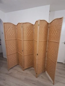 6-Panel Foldable Freestanding Room Dividers, Wood Portable Privacy Screen - Picture 1 of 10