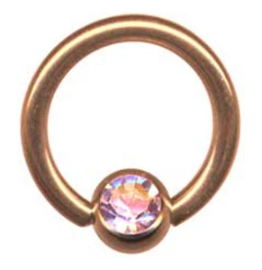 ROSEGOLD KLEMMRING ZIRKONIA AURORA BOREALIS PIERCING RING STAHL NASE INTIM OHR - Bild 1 von 3