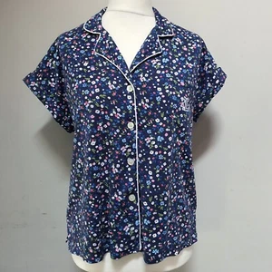 RALPH LAUREN Pretty Blue Floral logo pocket short sleeve PJ Shirt Top Size M/L - Picture 1 of 12