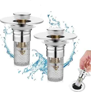 2 Pack Bathroom Sink Stopper for 1.06-1.50in, Universal Drain Filter Silvery - Picture 1 of 7