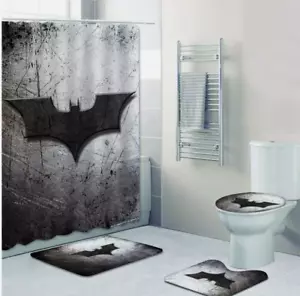 Batman 4Pcs Bathroom Set - Shower Curtain, Bath Mat & Toilet Lid Cover - Picture 1 of 2