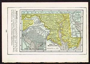 Pequeño mini mapa antiguo del estado de Estados Unidos de Maryland del siglo XIX - Imagen 1 de 1