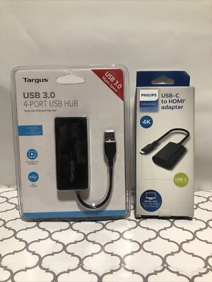 Targus 4-Port USB 3.0 Hub (ACH124US), Black (ACH154) & USB-C To HDMI ADAPTER LOT - Image 1 of 4