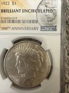 1922 Peace Silber Dollar 1 $ NGC Brillant UNC SILBER Preis 41 $. OZ - Bild 1 von 7