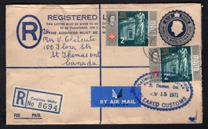 MALTA Cospicua 1971 Registered Letter Cover to Canada. Customs - Picture 1 of 2