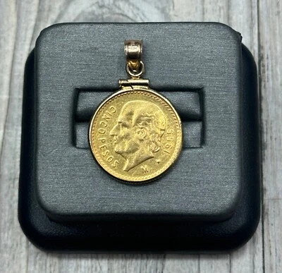 Colgante moneda mexicana de oro cinco pesos 1955-M con paca de 4 mm Foto 1 de 4