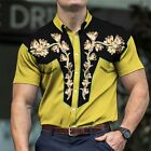 Stilvolles Hawaiianisch Seidiges Partykleid Vintage Druck Knopfleiste Shirt