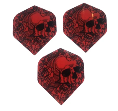 KARELLA 24 Dart Flights = 8 Satz Motiv Totenkopf Red Dead Standartform Flügel Skull Neu