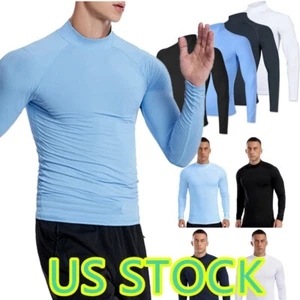 -Camisa de compresión para hombre manga larga cuello alto camisetas deportivas capa base top - Imagen 1 de 55