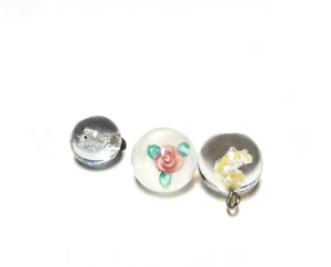 3 Antique Victorian Clear White Gold Glass Ball Paperweight Buttons, Brass Loop - Picture 1 of 8