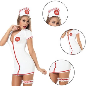 Women Sexy Nurse Costume Set Copsplay Uniform Outfit Adult Halloween Masquerade - Picture 1 of 12