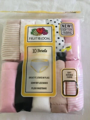 NWT Fruit of Loom Girls Briefs Panties Underwear 10 pairs/pack Girl Stripe Dots  - Image 1 of 2
