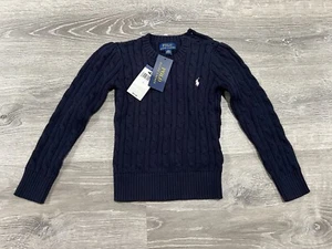 NWT, Girls Ralph Lauren Navy Cable Knitted Sweater. Size 6 - Picture 1 of 8