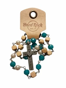 Hard Rock Cafe Necklace Pendant Cross Beaded Teal 19 in - Picture 1 of 7