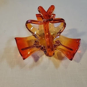 MCM VINTAGE MURANO? GLASS FREEFORM BUTTERFLY CANDY AMBERINA BASKET 7.5"x9" - Picture 1 of 6