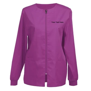 Personalized Embroidered Women’s Scrub Jacket, Zip Front Warm-Up Workwear — Add - Picture 1 of 52