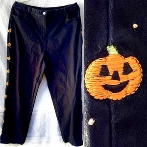 Vintage Jack-O-Lantern Halloween Quacker Factory High Waisted Crop Pants Xl - Picture 1 of 7