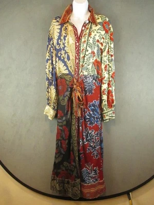 Farm Rio Shirt Dress Womens Large Multicolor Floral Patchwork Midi Tie Waist - Image 1 of 4