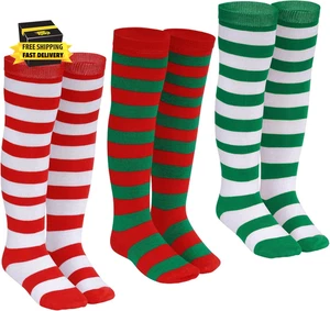 3 Paia Calze Halloween a Righe Al Ginocchio Cotone Righe Lunghe Strega Calzini per Ragazza - Foto 1 di 7