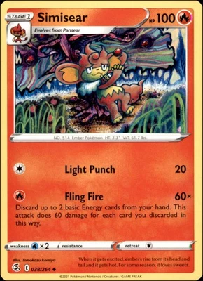 Pokemon - 2X Simisear #038/264 - SWSH08: Fusion Strike Uncommon - Image 1 of 2