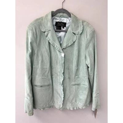 Vintage Terry Lewis Classic Luxuries Light Sage Suede Leather Blazer Jacket 2X - Image 1 of 4