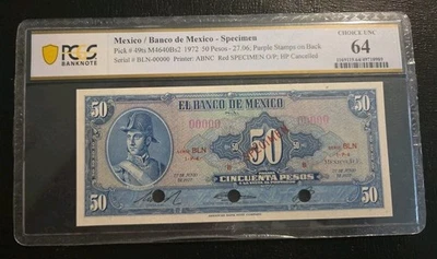 Billete de 50 pesos sin circular México graduación profesional MS64 1972 Foto 1 de 2