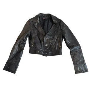 Diesel Leder Motorrad Jacke Damen Medium Schwarz Leder Cropped Biker Moto - Bild 1 von 16