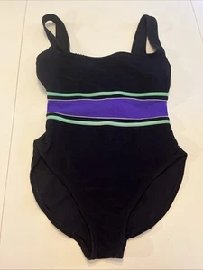 SIRENA Concepts Black Purple One Piece Swimsuit Size 10 Style 19105 Made In USA - Picture 1 of 8