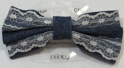 Hair Bow Barrette 牛仔和蕾丝复古新品 — 第 1/4 张图片