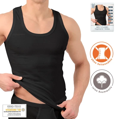 4-6-10 Pack Herren Unterhemden schwarz 100% Baumwolle Feinripp Gr. M - 6XL - Bild 1 von 4