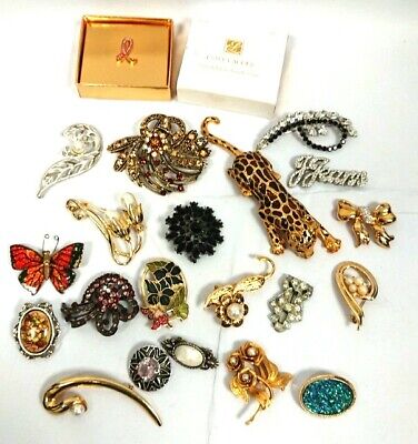 Mixed Bundle Of 20 Costume Brooches Vintage Modern Various Styles Estee Lauder • 9.99£