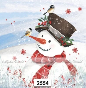 (2554) DOS servilletas artesanales artísticas decoupage de papel para almuerzo - NAVIDAD MUÑECO DE NIEVE PÁJAROS - Imagen 1 de 3