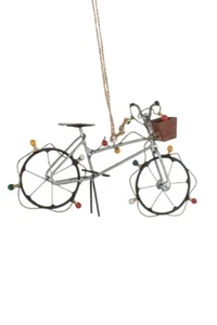 Shoeless Joe Colourful Silver Bike & Fairy Lights Christmas Hanging Decoration
