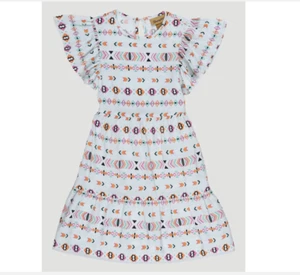 Wrangler Girl's XXL Tiered Dress Ruffle Sleeves Southwestern Print Blue Pink - Picture 1 of 6
